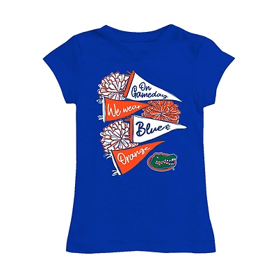 Girls Youth Vive La Fete Royal Florida Gators Game Day Spirit Cheer Fitted T-Shirt