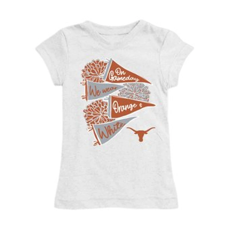 Girls Youth Vive La Fete White Texas Longhorns Game Day Spirit Cheer Fitted T-Shirt