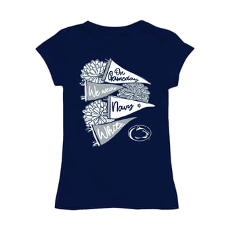 Girls Youth Vive La Fete Navy Penn State Nittany Lions Game Day Spirit Cheer Fitted T-Shirt
