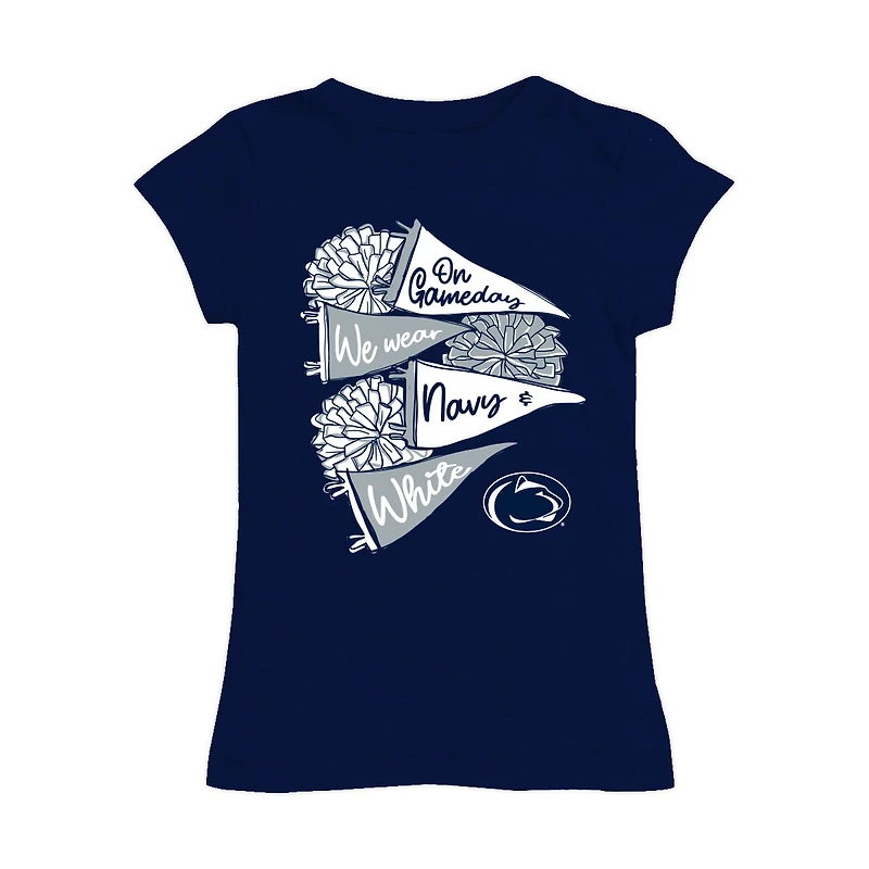 Girls Youth Vive La Fete Navy Penn State Nittany Lions Game Day Spirit Cheer Fitted T-Shirt