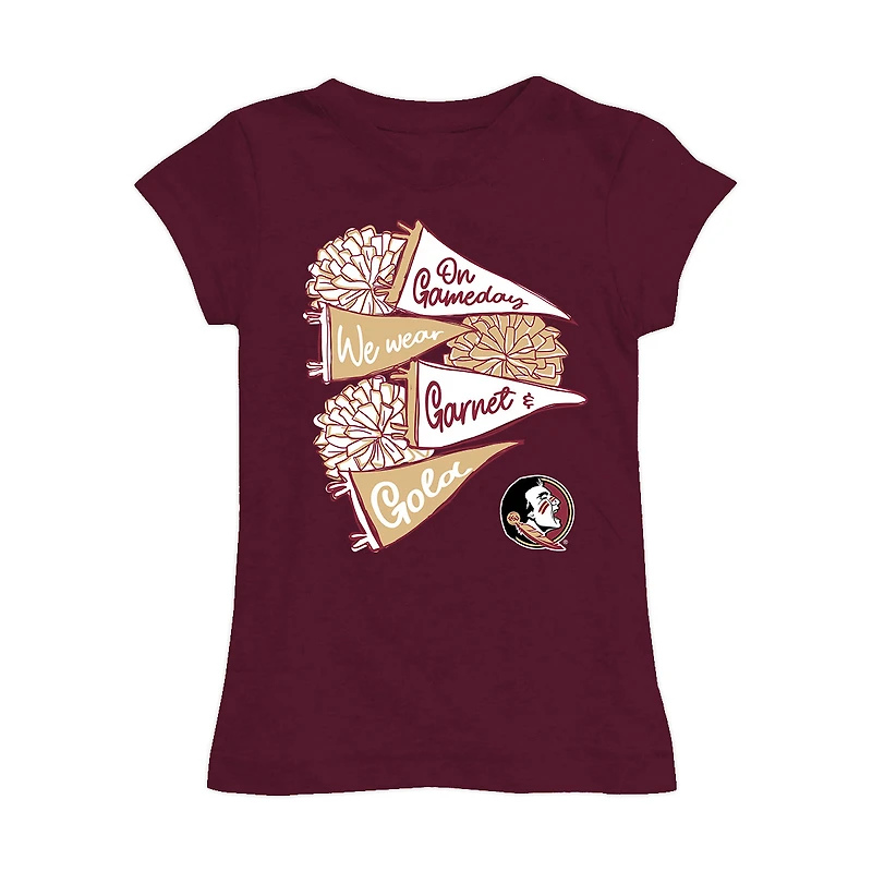 Girls Youth Vive La Fete Garnet Florida State Seminoles Game Day Spirit Cheer Fitted T-Shirt