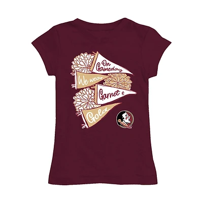 Girls Youth Vive La Fete Garnet Florida State Seminoles Game Day Spirit Cheer Fitted T-Shirt