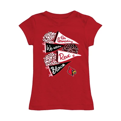 Girls Toddler Vive La Fete Red Louisville Cardinals Game Day Spirit Cheer Fitted T-Shirt