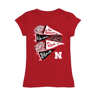 Girls Toddler Vive La Fete Scarlet Nebraska Huskers Game Day Spirit Cheer Fitted T-Shirt