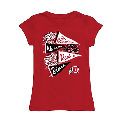 Girls Toddler Vive La Fete Red Utah Utes Game Day Spirit Cheer Fitted T-Shirt