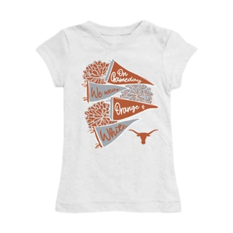Girls Toddler Vive La Fete White Texas Longhorns Game Day Spirit Cheer Fitted T-Shirt