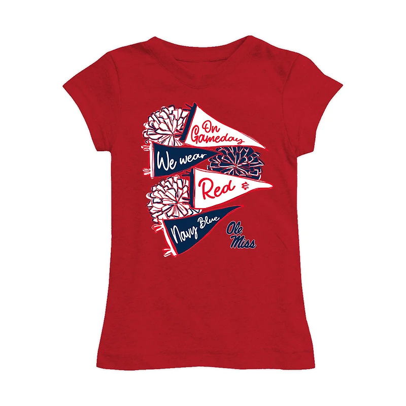 Girls Toddler Vive La Fete Red Ole Miss Rebels Game Day Spirit Cheer Fitted T-Shirt