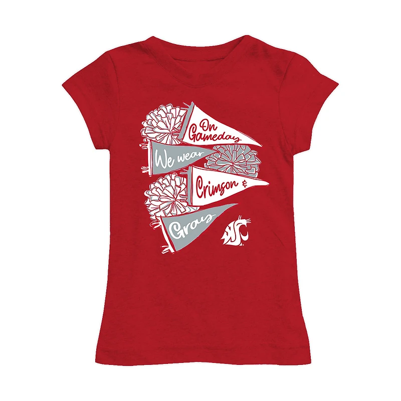 Girls Toddler Vive La Fete Crimson Washington State Cougars Game Day Spirit Cheer Fitted T-Shirt