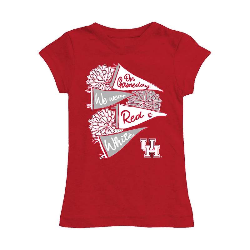 Girls Toddler Vive La Fete Red Houston Cougars Game Day Spirit Cheer Fitted T-Shirt