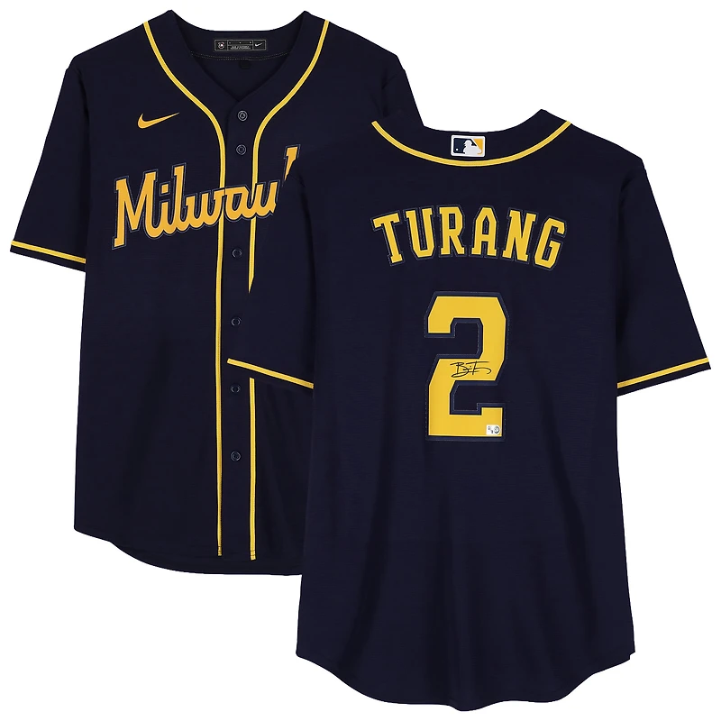 Brice Turang Milwaukee Brewers Autographed Navy Nike Replica Jersey
