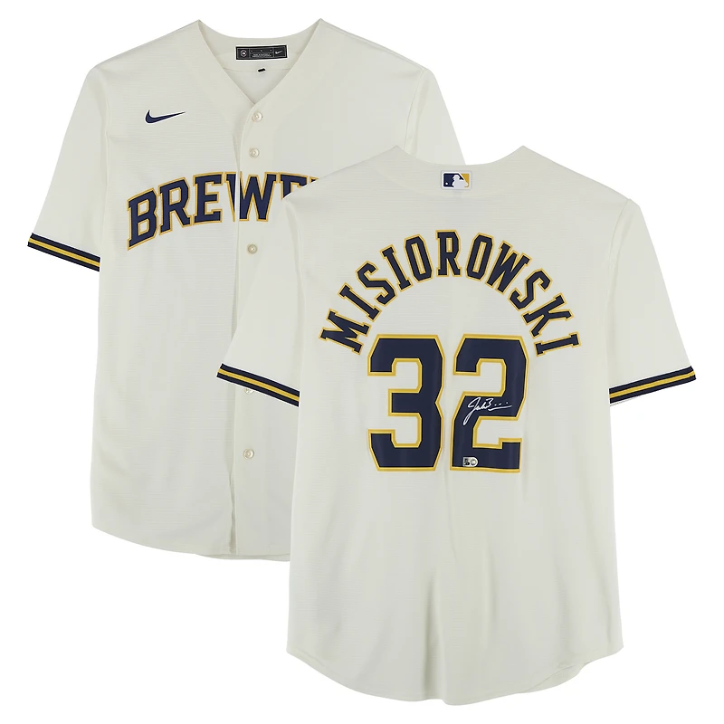 Jacob Misiorowski Milwaukee Brewers Autographed Cream Nike Replica Jersey