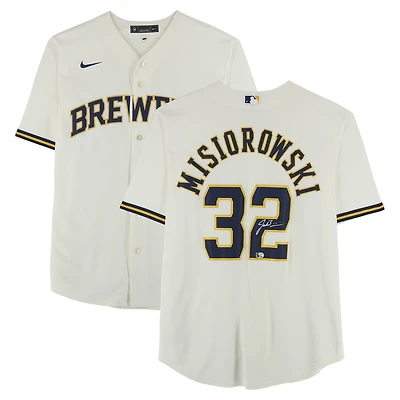 Jacob Misiorowski Milwaukee Brewers Autographed Cream Nike Replica Jersey