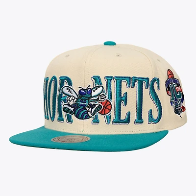Men's Mitchell & Ness Cream/Teal Charlotte Hornets Hardwood Classics Across the Board Snapback Hat