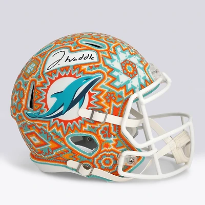 Jaylen Waddle Miami Dolphins Autographed Riddell Speed Replica Helmet - Art by Soul Made Arte