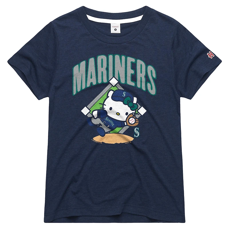 Women's Homage Navy Seattle Mariners Hello Kitty x MLB Tri-Blend T-Shirt