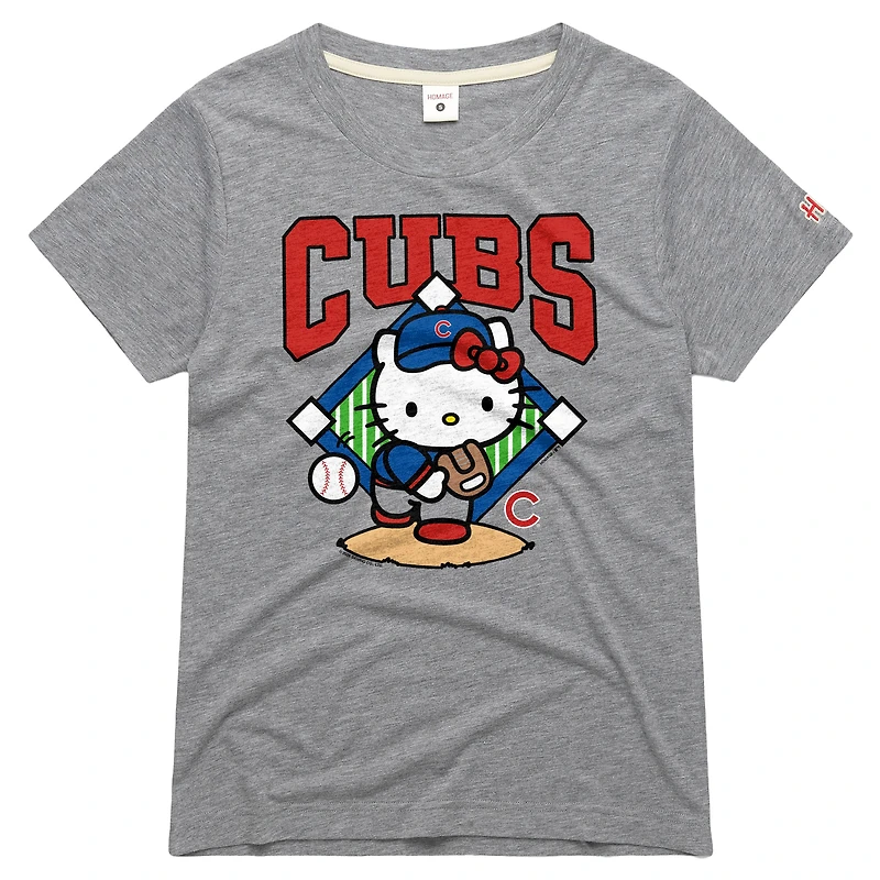 Women's Homage  Gray Chicago Cubs Hello Kitty x MLB Tri-Blend T-Shirt