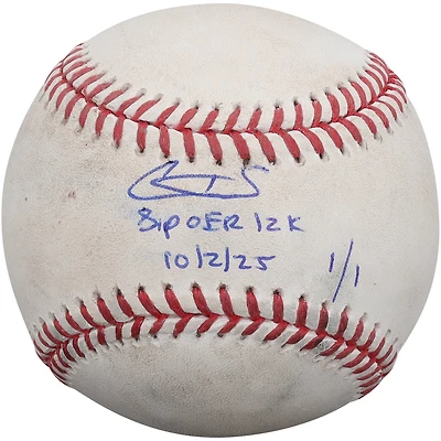 Cam Schlittler New York Yankees Autographed Game-Used Pitched Baseball vs. Boston Red Sox on October 2, 2025 with "8 IP 0 ER 12K 10/2/25" Inscription