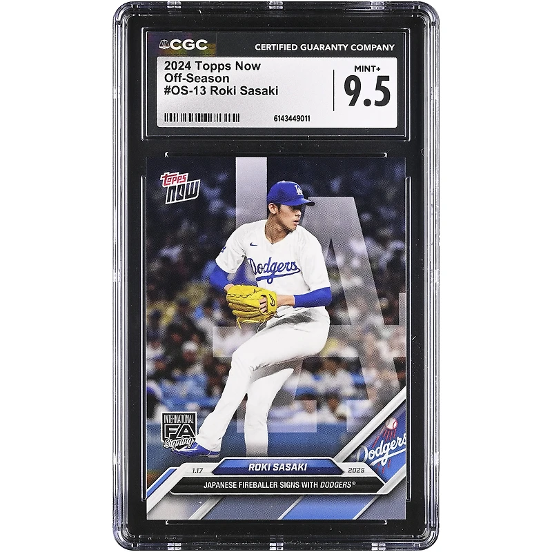Roki Sasaki Los Angeles Dodgers 2024 Topps Now Japanese Fireballer Signs with Dodgers #OS-13 CGC Authenticated 9.5 Card