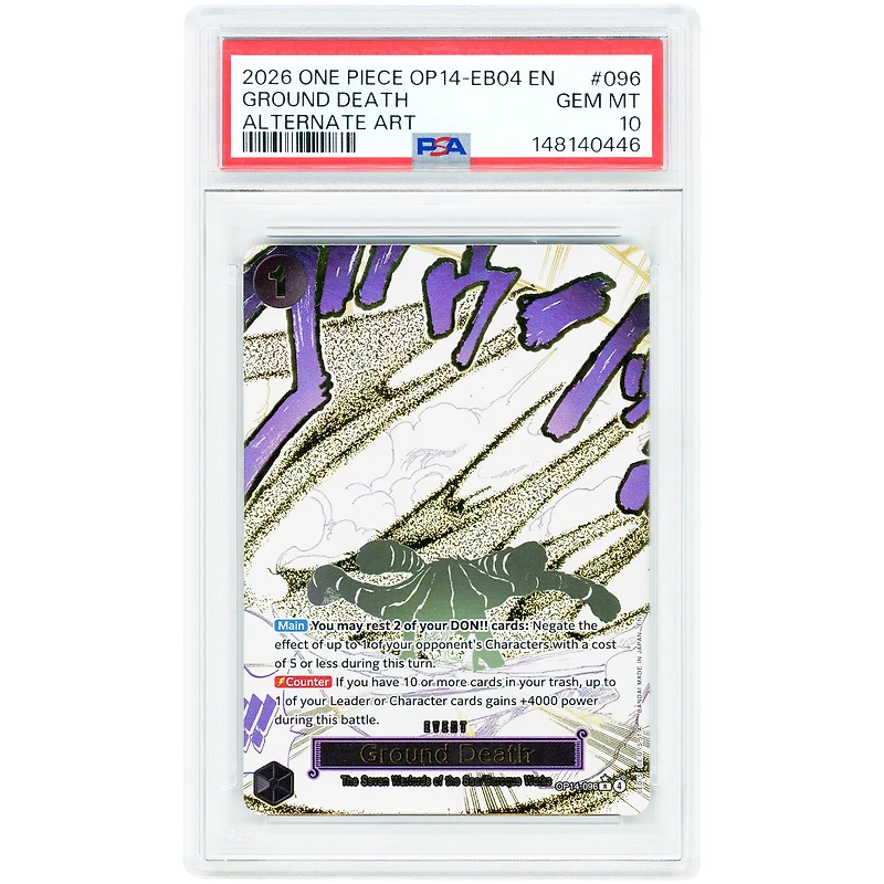Ground Death 2026 One Piece The Azure Sea's Seven Alternate Art #OP14-096 PSA Authenticated 10 Card