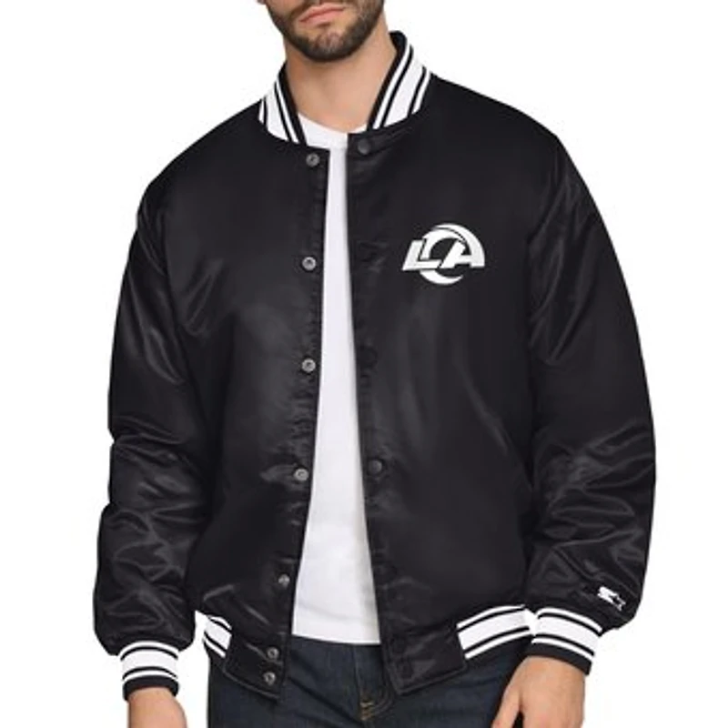 Men's Starter Black Los Angeles Rams Satin Varsity Full-Snap Jacket
