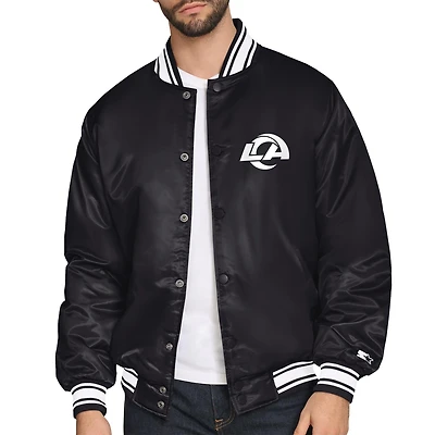 Men's Starter Black Los Angeles Rams Satin Varsity Full-Snap Jacket