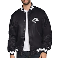 Men's Starter Black Los Angeles Rams Satin Varsity Full-Snap Jacket