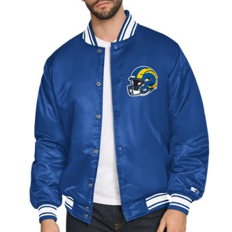 Men's Starter Royal Los Angeles Rams Satin Varsity Full-Snap Jacket