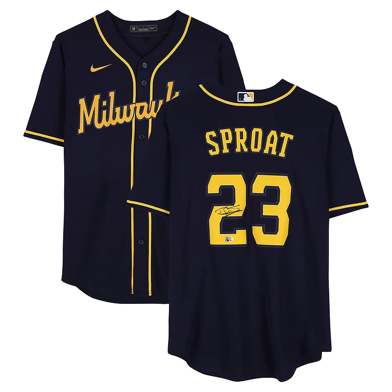 Brandon Sproat Milwaukee Brewers Autographed Navy Nike Replica Jersey