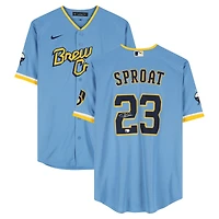 Brandon Sproat Milwaukee Brewers Autographed Light Blue Nike City Connect Limited Jersey