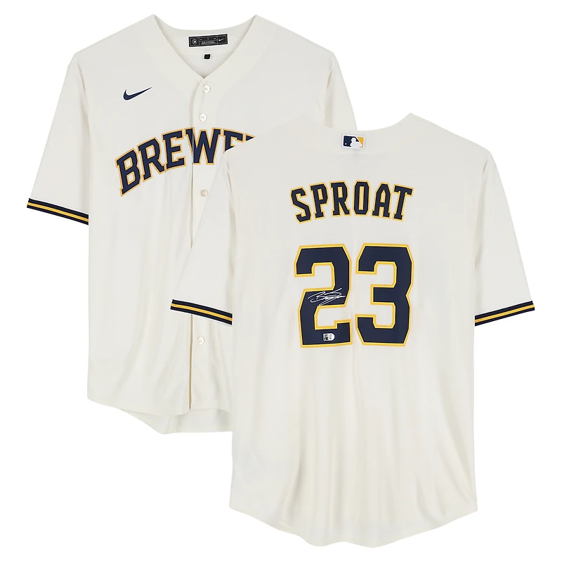 Brandon Sproat Milwaukee Brewers Autographed Cream Nike Replica Jersey