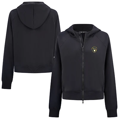 Women's Levelwear  Black Milwaukee Brewers Insignia 2.0 Judd Raglan Full-Zip Hoodie