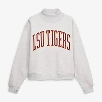 Women's Pressbox Ash LSU Tigers Oversized Nelson Mock Neck Sweatshirt