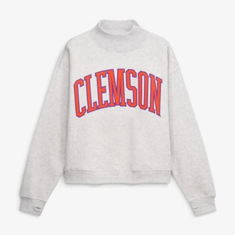 Women's Pressbox Ash Clemson Tigers Oversized Nelson Mock Neck Sweatshirt