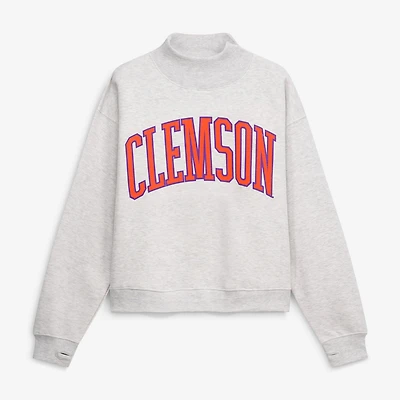 Women's Pressbox Ash Clemson Tigers Oversized Nelson Mock Neck Sweatshirt
