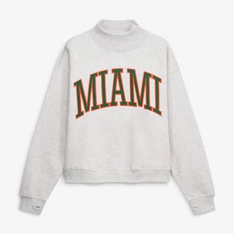 Women's Pressbox Ash Miami Hurricanes Oversized Nelson Mock Neck Sweatshirt