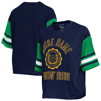 Women's Pressbox  Navy Notre Dame Fighting Irish Sunday Colorblock Seal T-Shirt
