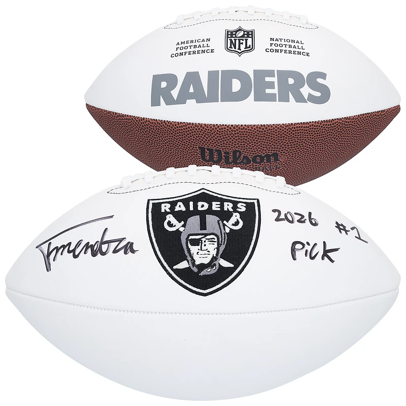 Fernando Mendoza Las Vegas Raiders Autographed Wilson White Panel Football with "2026 #1 Pick" Inscription