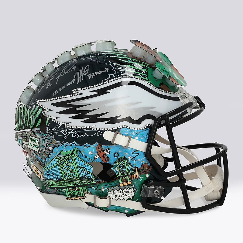 Jalen Hurts & Nick Foles Philadelphia Eagles Autographed Riddell Speed Authentic Helmet with Multiple Inscriptions - Art by Charles Fazzino - NF70445098