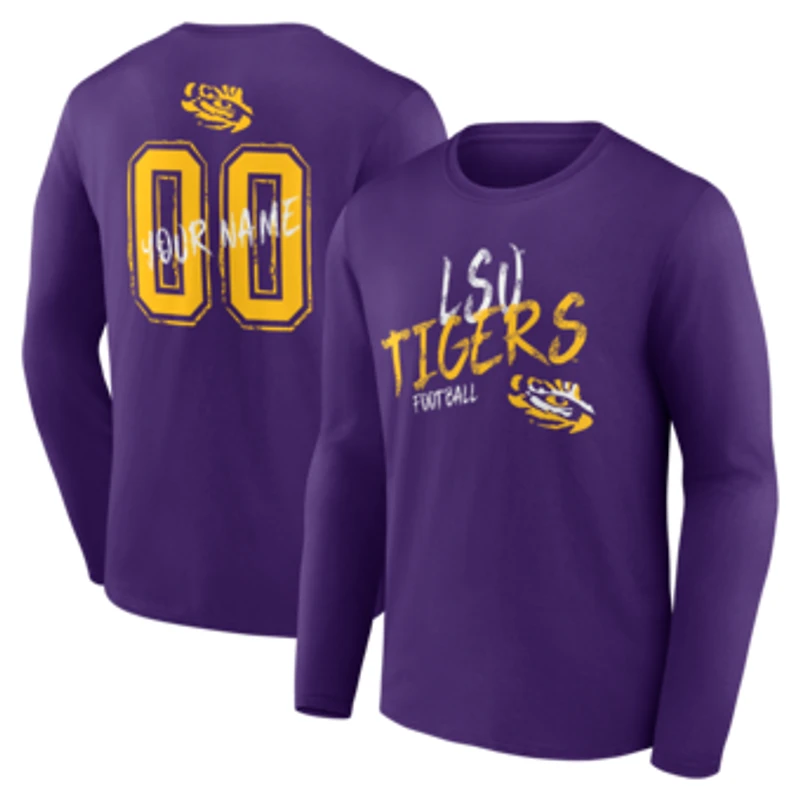Men's Purple LSU Tigers Hustle Personalized Name & Number Long Sleeve T-Shirt