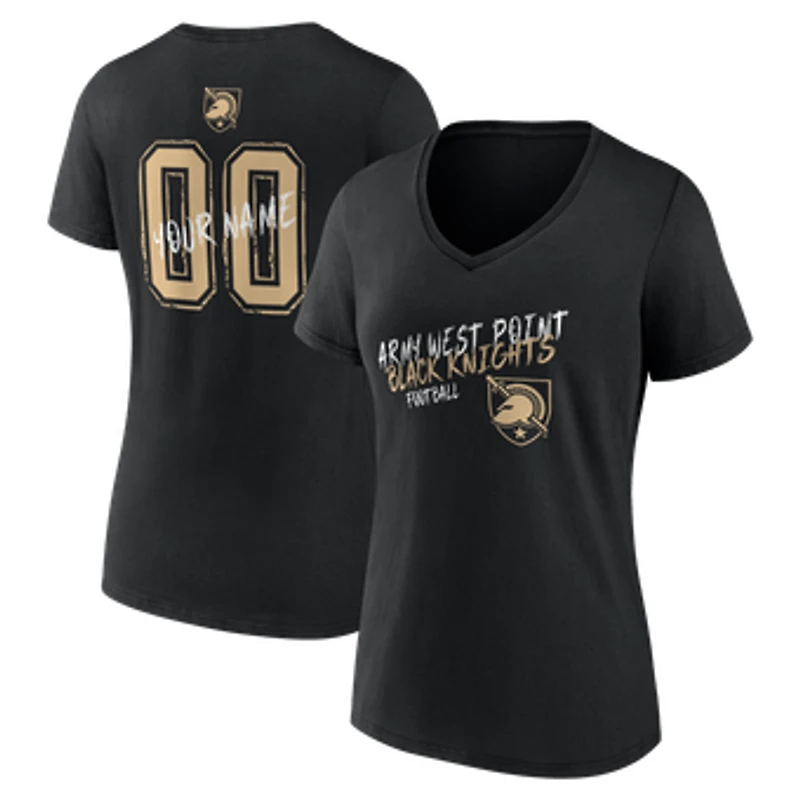Women's Black Army Black Knights Hustle Personalized Name & Number V-Neck T-Shirt