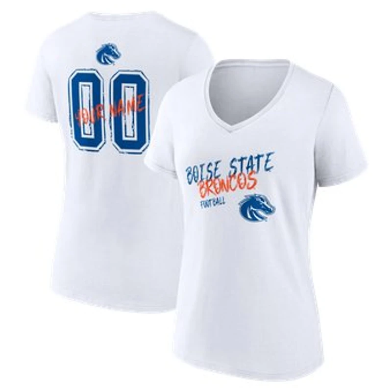 Women's White Boise State Broncos Hustle Personalized Name & Number V-Neck T-Shirt