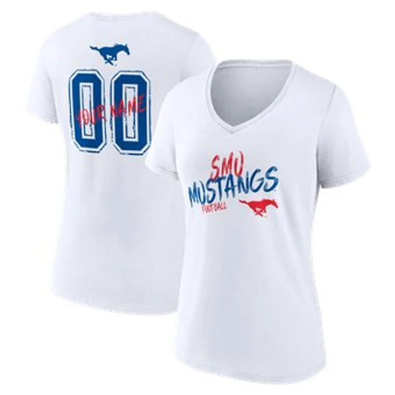 Women's White SMU Mustangs Hustle Personalized Name & Number V-Neck T-Shirt