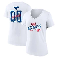 Women's White SMU Mustangs Hustle Personalized Name & Number V-Neck T-Shirt