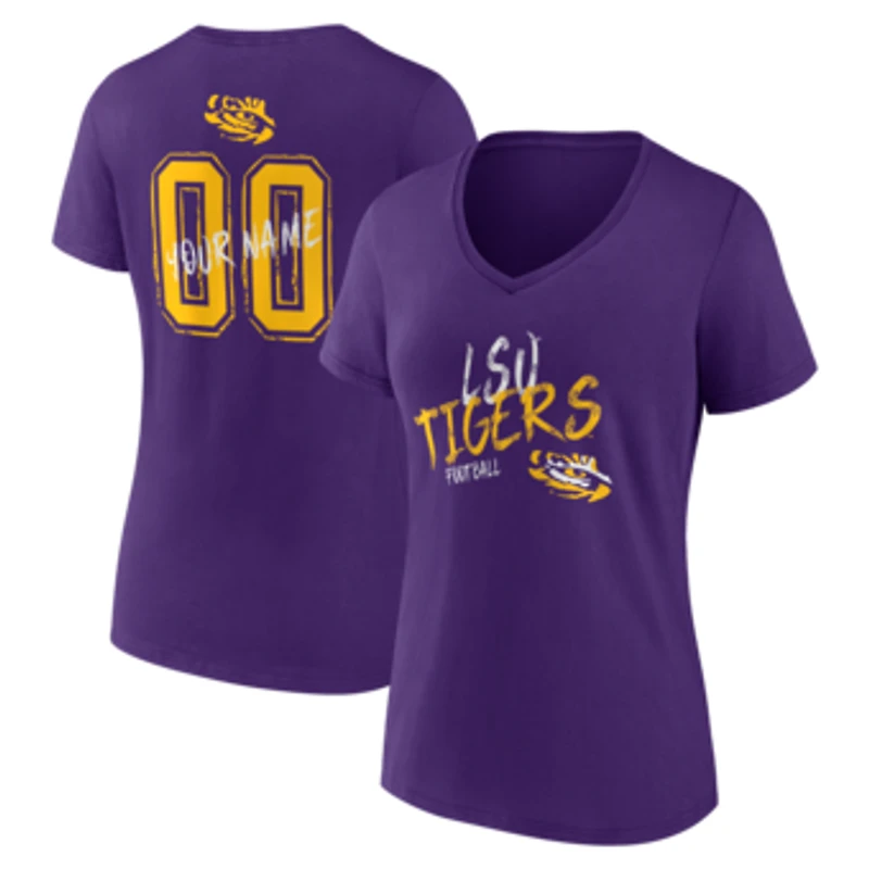 Women's Purple LSU Tigers Hustle Personalized Name & Number V-Neck T-Shirt