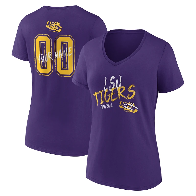 Women's Purple LSU Tigers Hustle Personalized Name & Number V-Neck T-Shirt