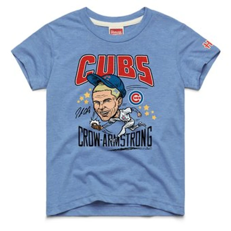 Youth Homage Pete Crow-Armstrong Light Blue Chicago Cubs Caricature Tri-Blend T-Shirt