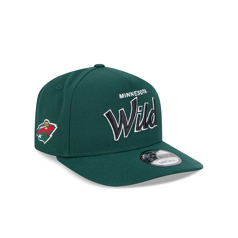 Men's New Era Green Minnesota Wild Script A-Frame 9FIFTY Snapback Hat