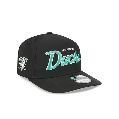 Men's New Era Black Anaheim Ducks Script A-Frame 9FIFTY Snapback Hat