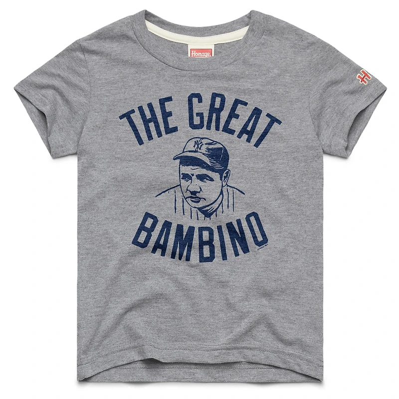 Youth Homage Babe Ruth Gray New York Yankees Cooperstown Collection Player Graphic Tri-Blend T-Shirt