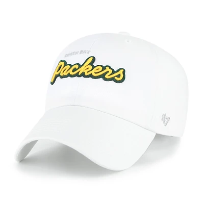 Women's '47 White Green Bay Packers Trendy Script Clean Up Adjustable Hat